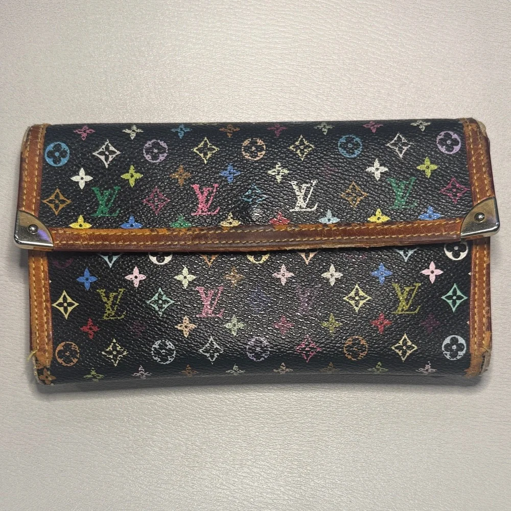 Louis Vuitton LV Black Murakami Multicolor Monogram International Wallet